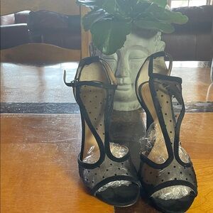 Badgley Mischka Black Mesh Polka Dot 4” Heels, Size 8